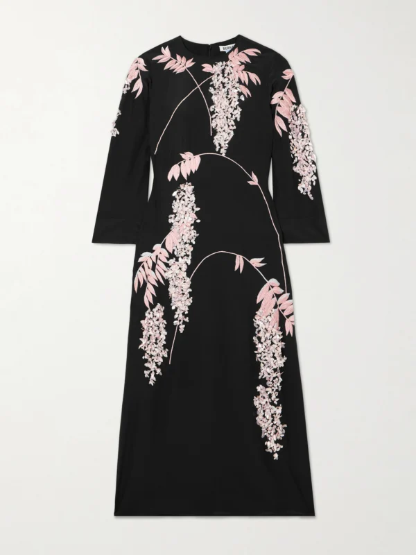 Bernadette Harry Embellished Silk Crepe De Chine Midi Dress