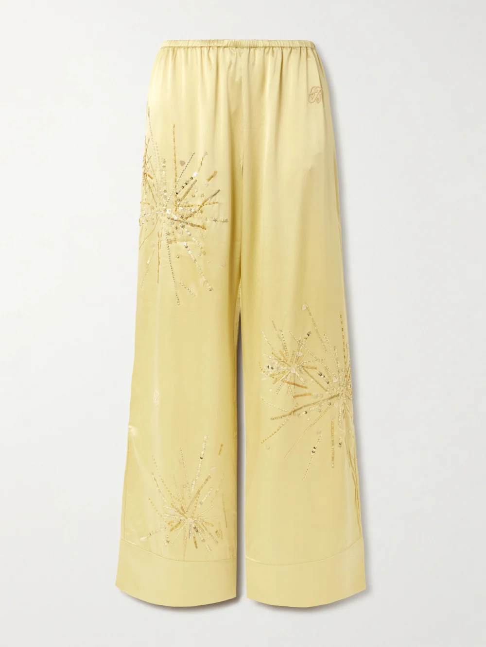 Bernadette Louis Embellished Silk-blend Satin Wide-leg Pants in gold