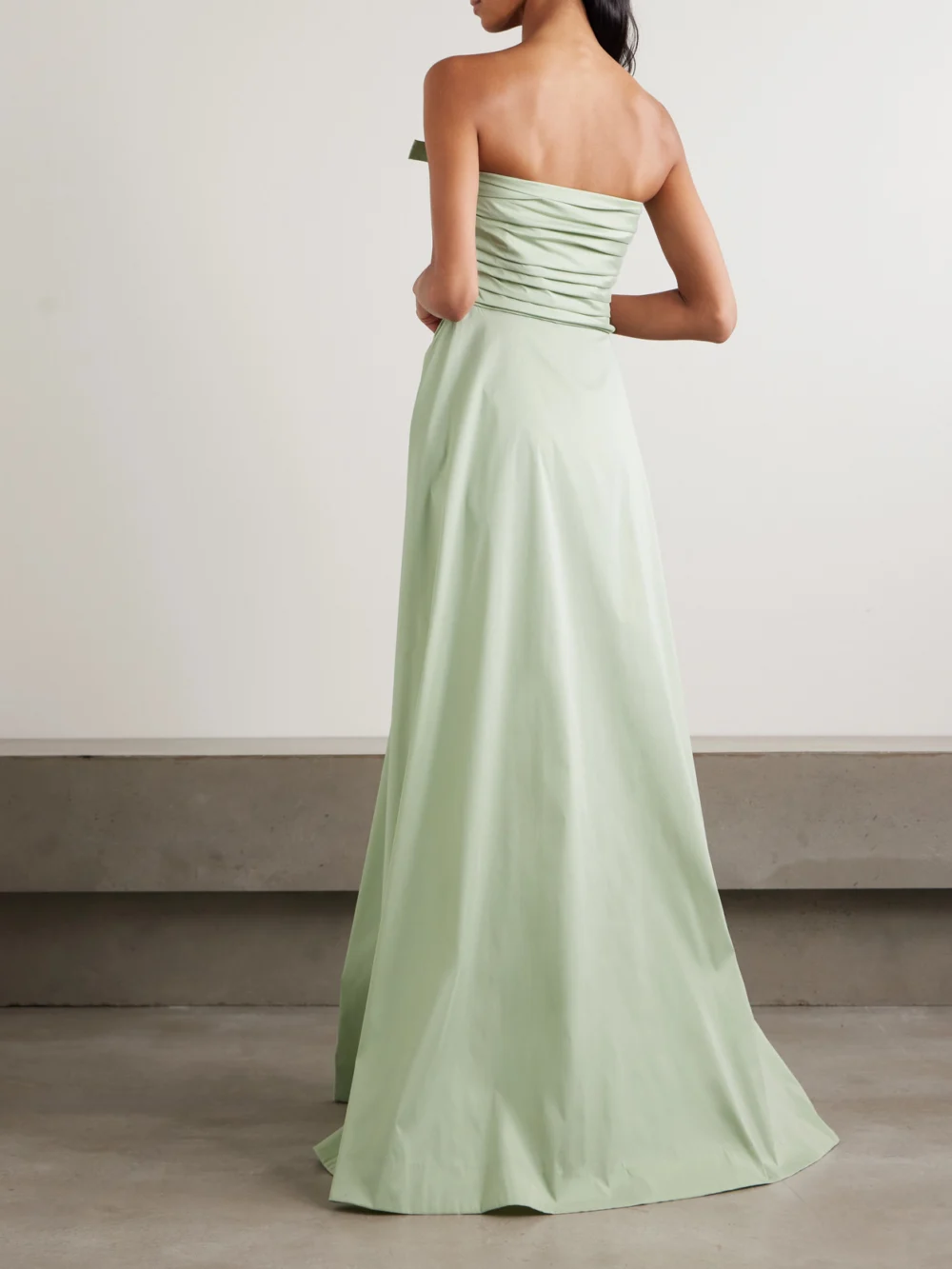 Back view of the Bernadette Lucinda Strapless Bow-detailed Taffeta Gown