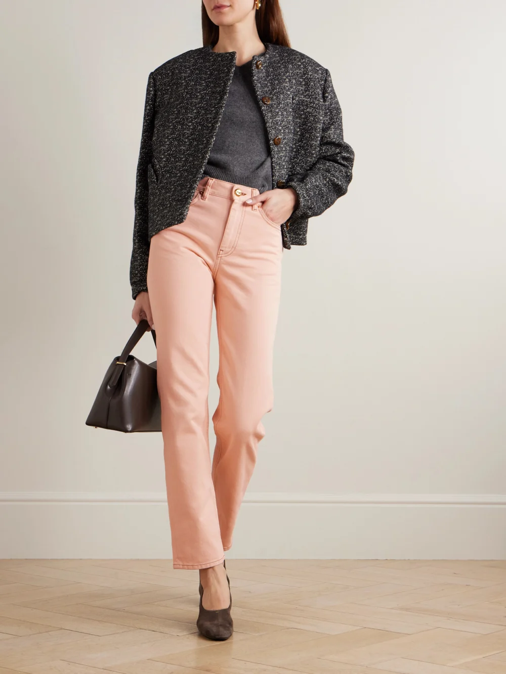 BLAZÉ Milano Clapotis Paso Cropped High-rise Straight-leg Jeans, worn by a model