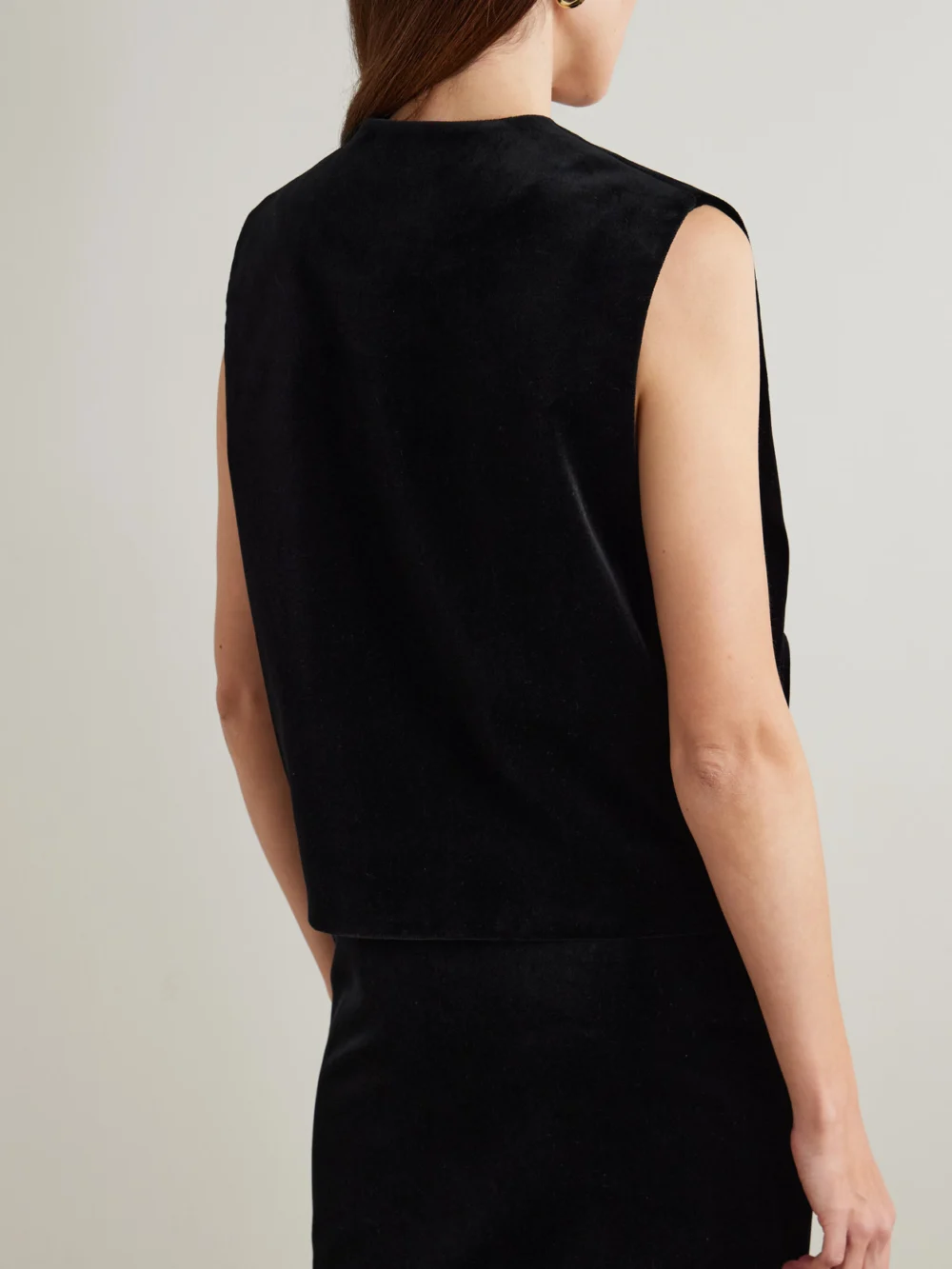 Back view of the BLAZÉ Milano Jealousy Gliss Crystal-embellished Cotton-velvet Vest