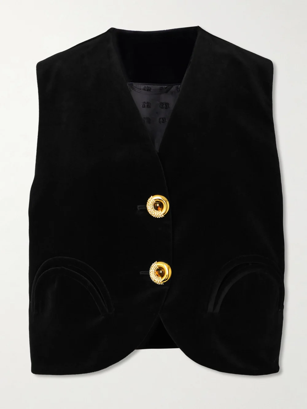 BLAZÉ Milano Jealousy Gliss Crystal-embellished Cotton-velvet Vest in black