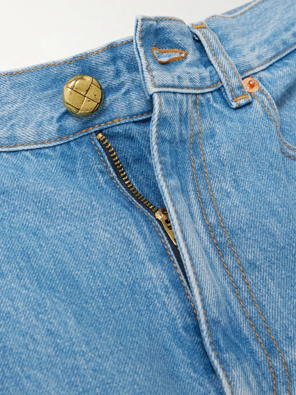 Close-up detail of the BLAZÉ Milano Nariida Java Embroidered High-rise Wide-leg Jeans