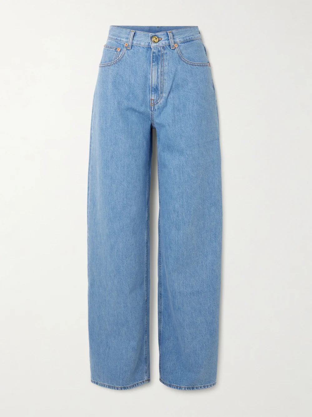 BLAZÉ Milano Nariida Java Embroidered High-rise Wide-leg Jeans in light denim
