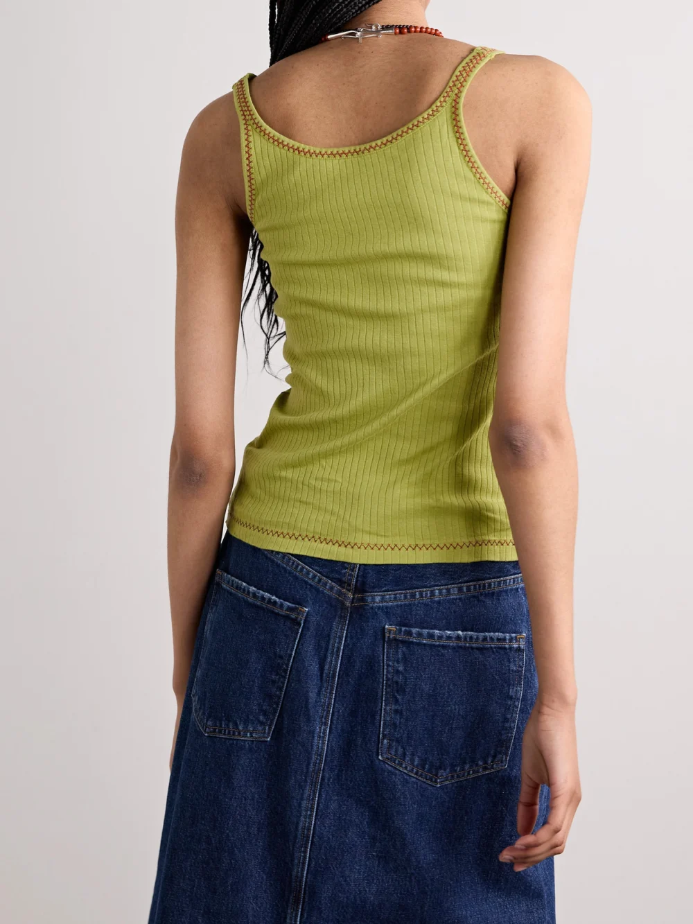 Back view of the Bode Dahlia Bead-embellished Ribbed Cotton-jersey Tank