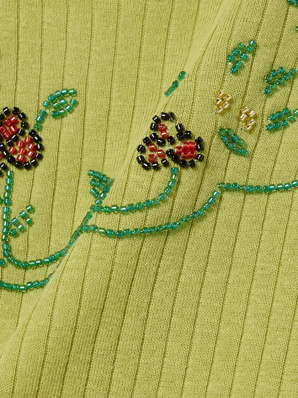 Close-up detail of the Bode Dahlia Bead-embellished Ribbed Cotton-jersey Tank