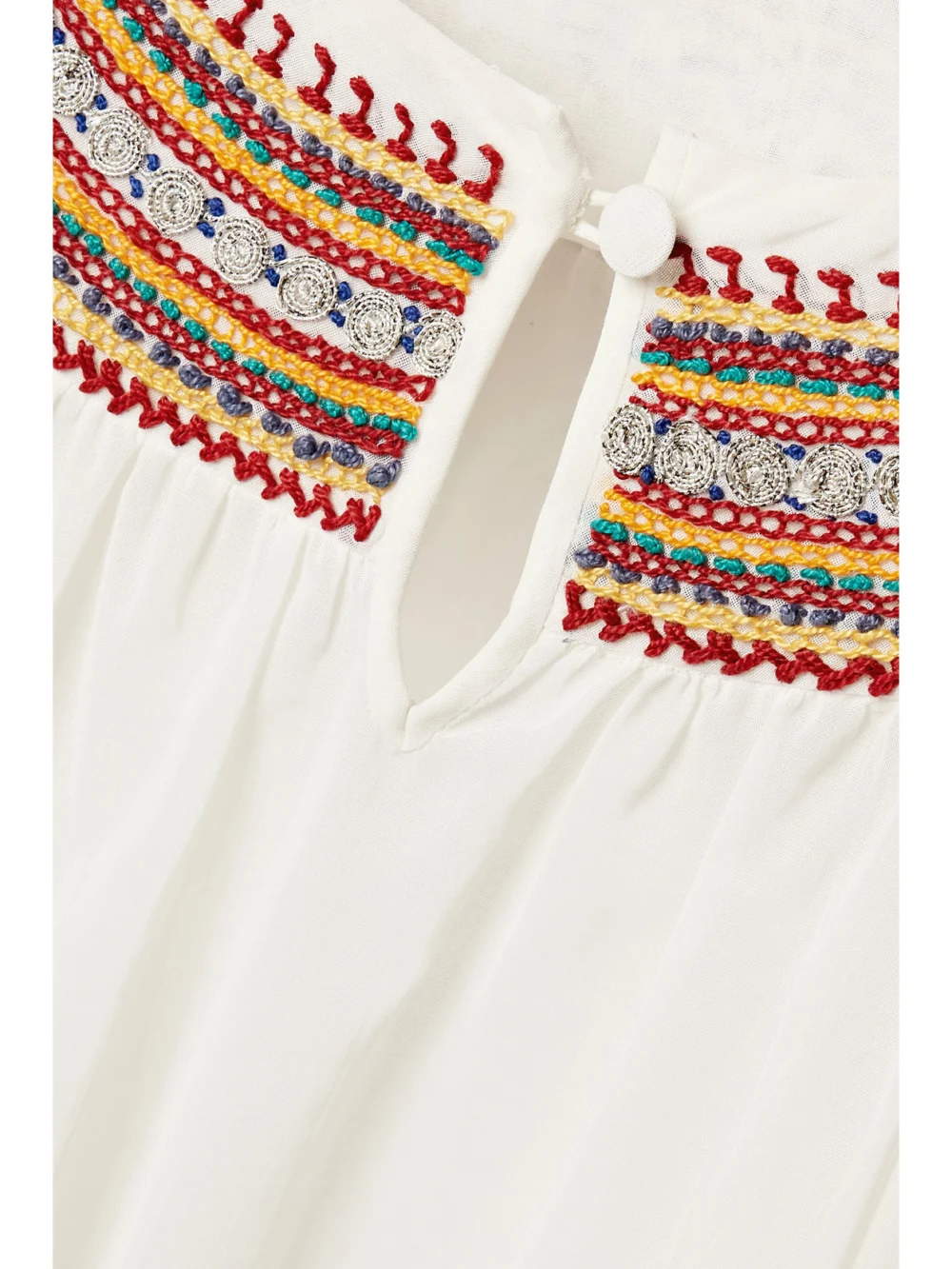 Close-up detail of the Bode Embroidered Cotton-voile Blouse