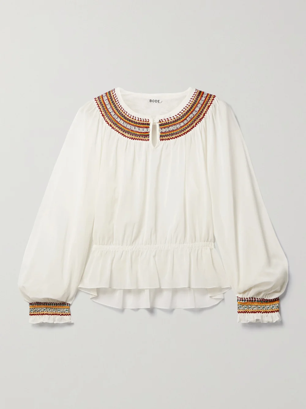 Bode Embroidered Cotton-voile Blouse in ivory