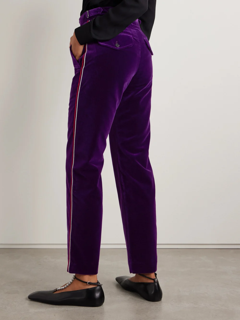 Back view of the Bode Showcase Striped Cotton-velvet Straight-leg Pants