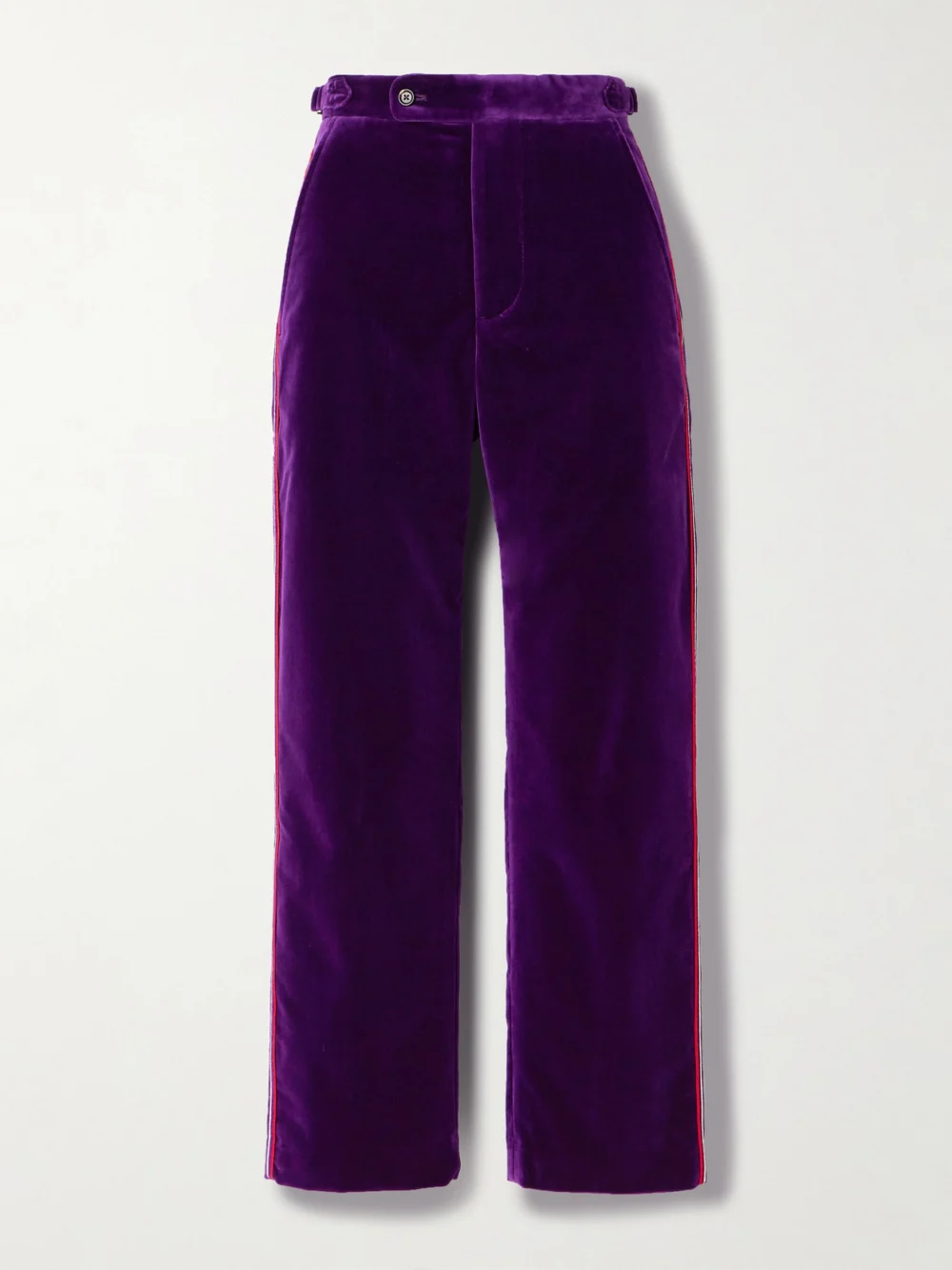 Bode Showcase Striped Cotton-velvet Straight-leg Pants in purple