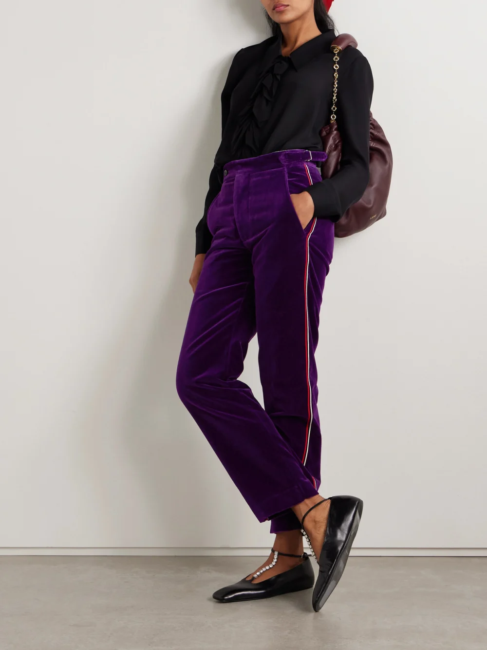 Bode Showcase Striped Cotton-velvet Straight-leg Pants, worn by a model