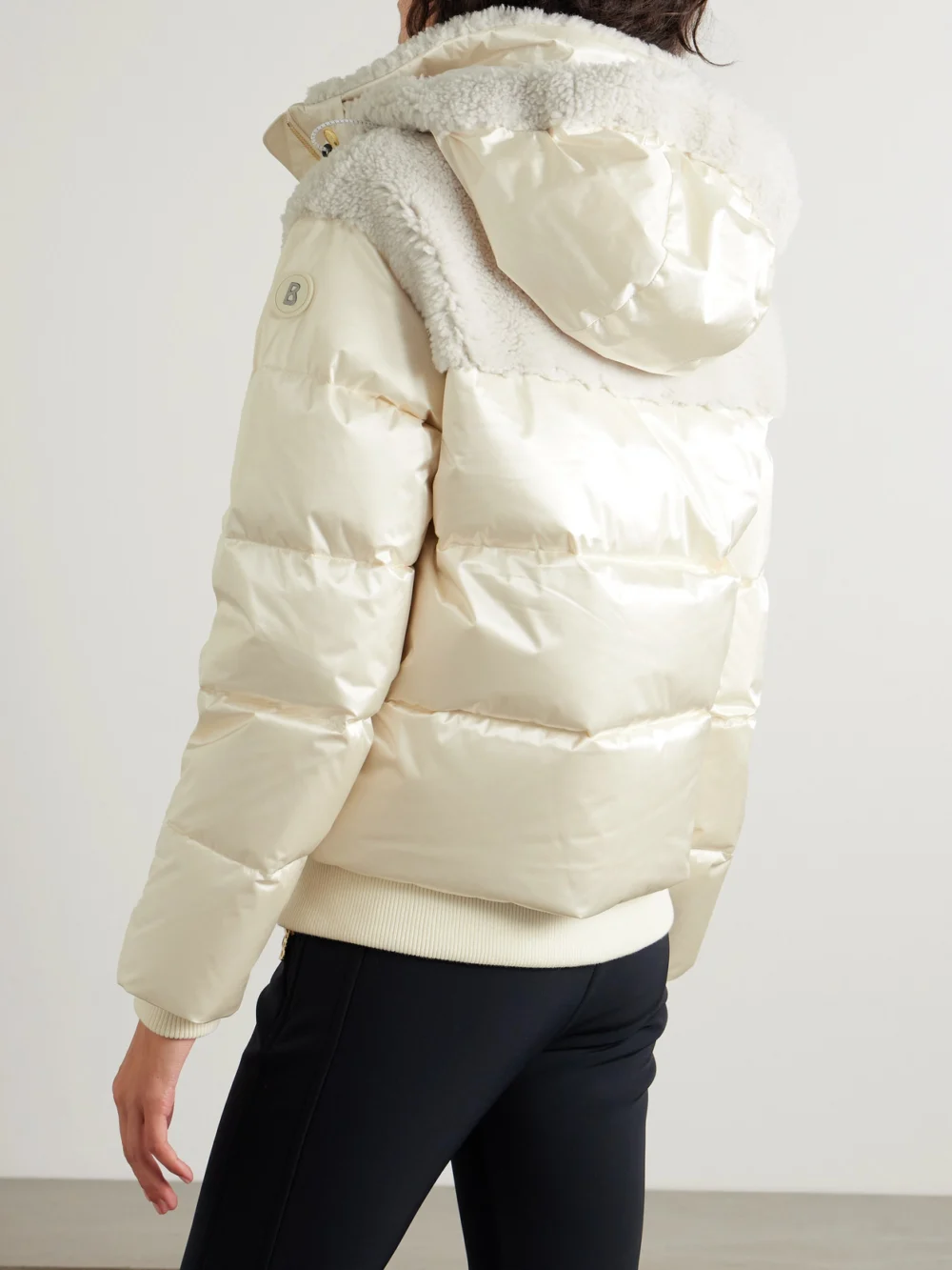 Back view of the Bogner Dia Hooded Shearling-trimmed Quilted Down Ski Jacket