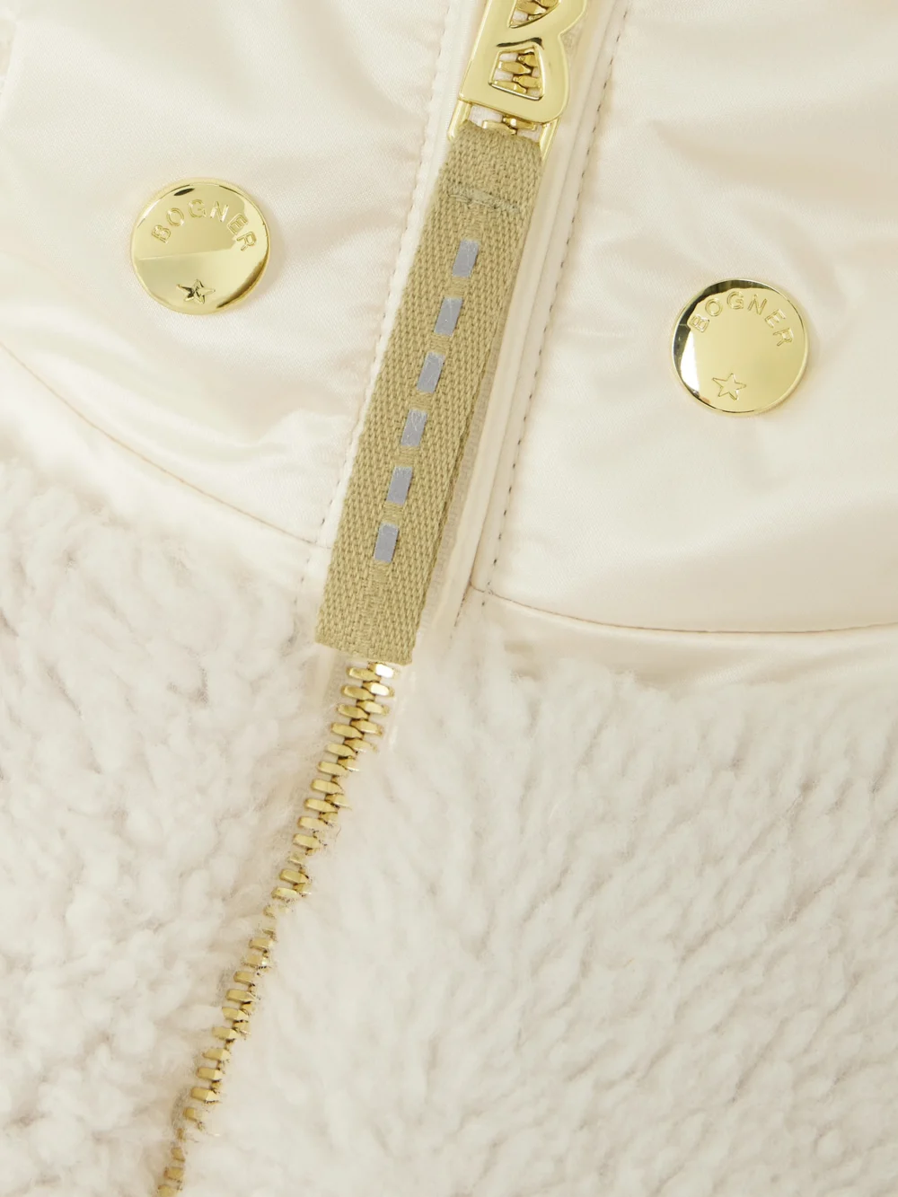 Close-up detail of the Bogner Dia Hooded Shearling-trimmed Quilted Down Ski Jacket