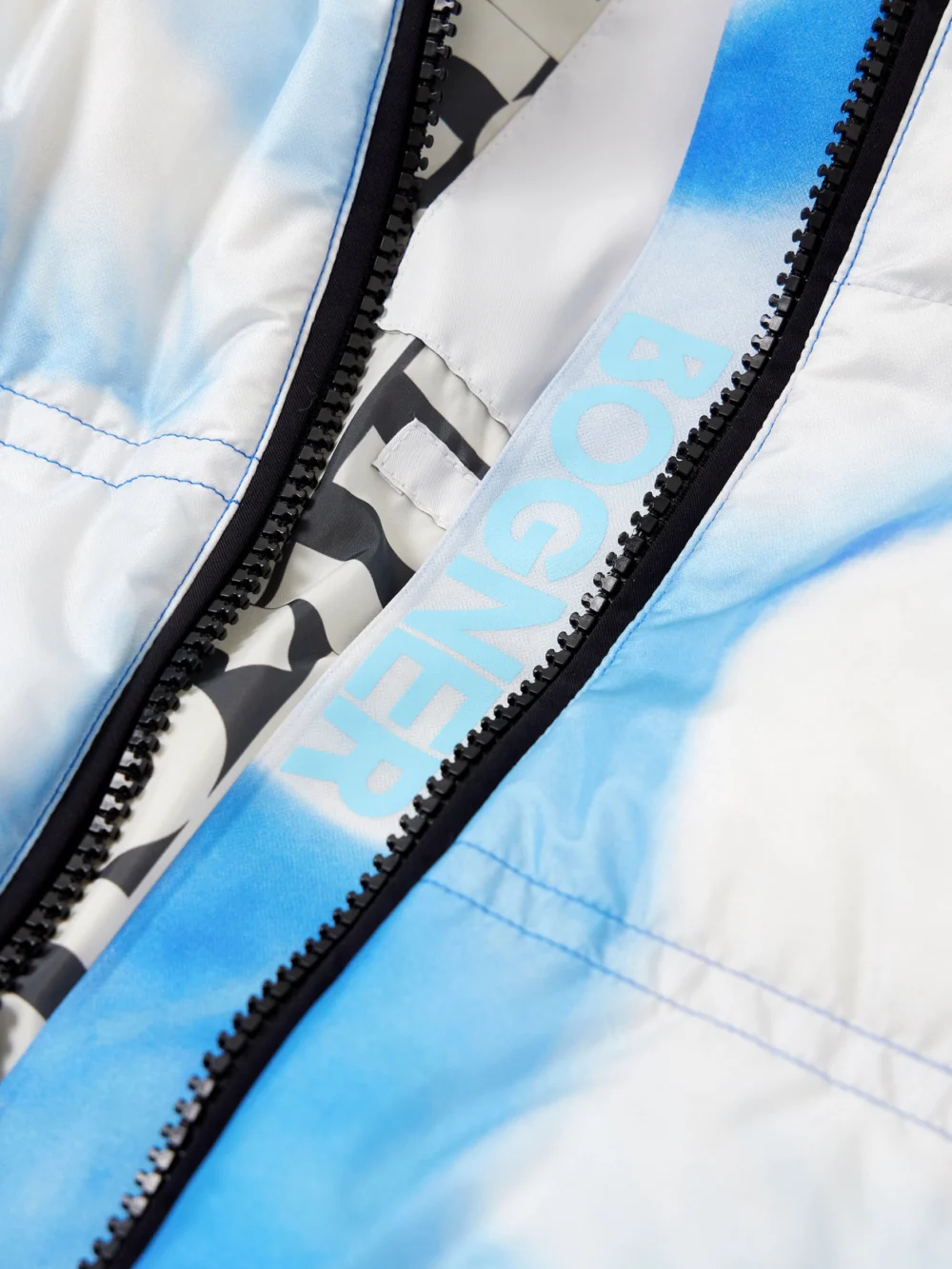 Close-up detail of the Bogner Kelly Hooded Printed Quilted Ski Jacket