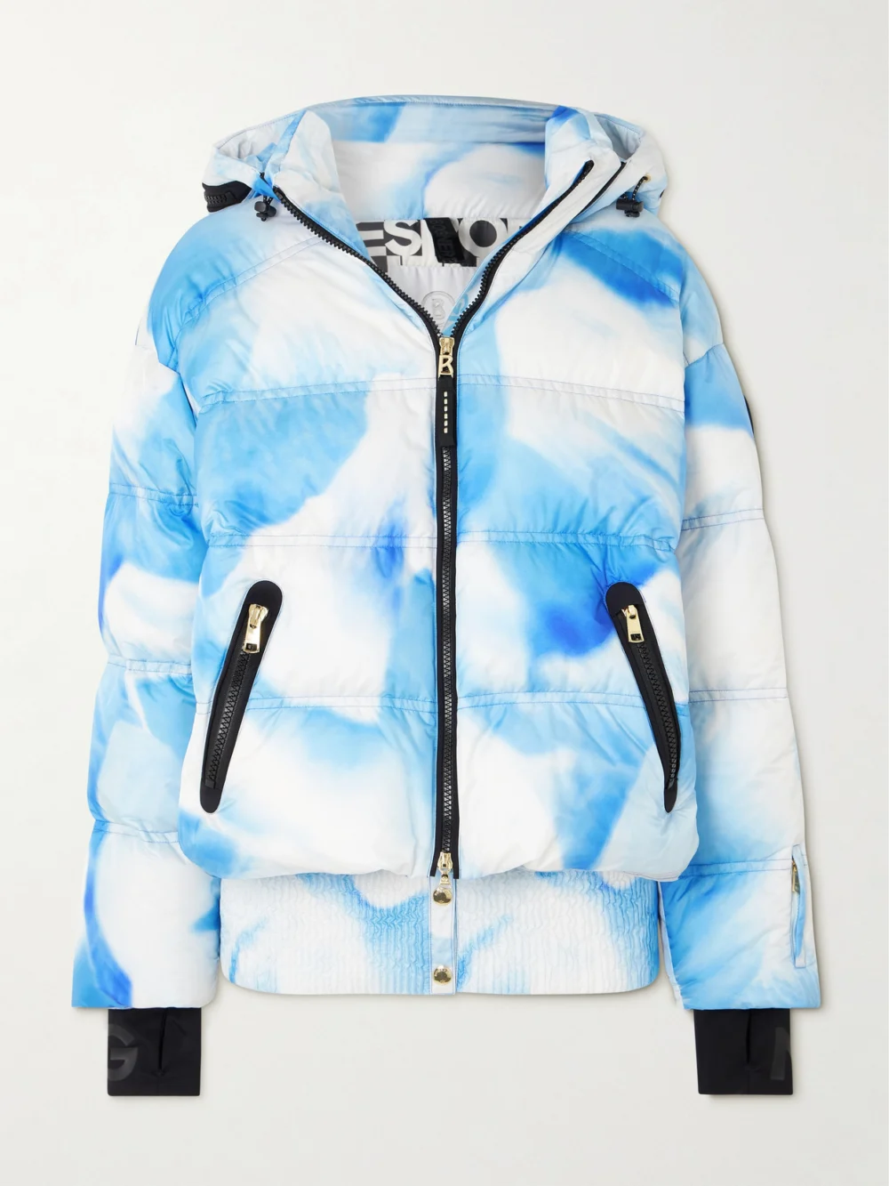 Bogner Kelly Hooded Printed Quilted Ski Jacket in light blue