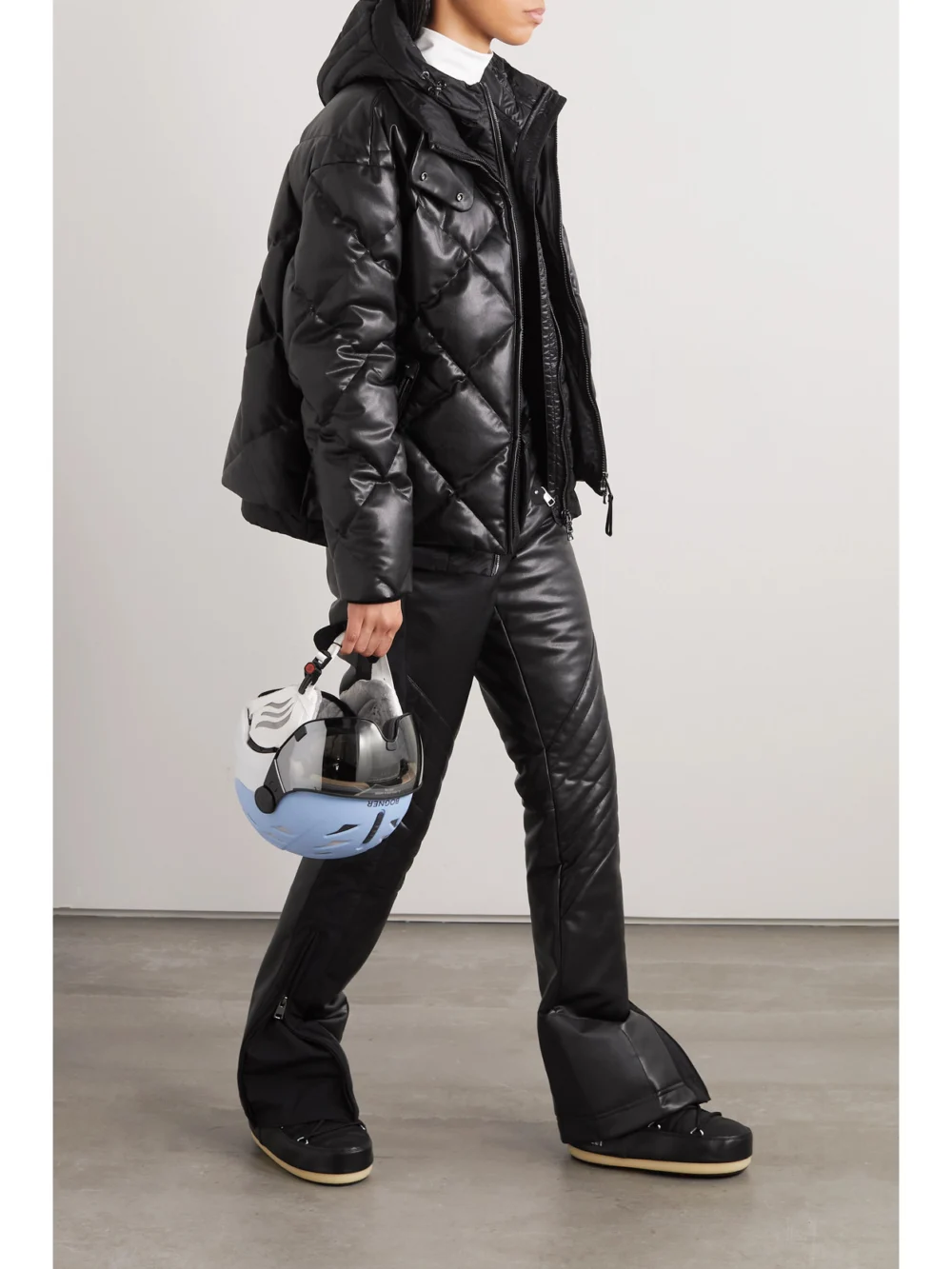 Bogner Lissi-d Hooded Layered Quilted Faux-leather and Shell Jacket, worn by a model