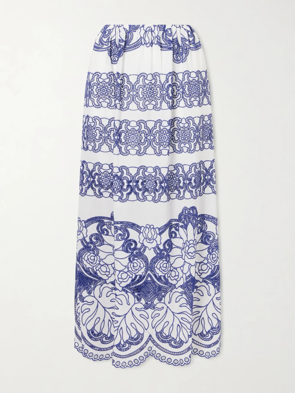 Borgo de Nor Belan Scalloped Broderie Anglaise Cotton-blend Maxi Skirt in blue