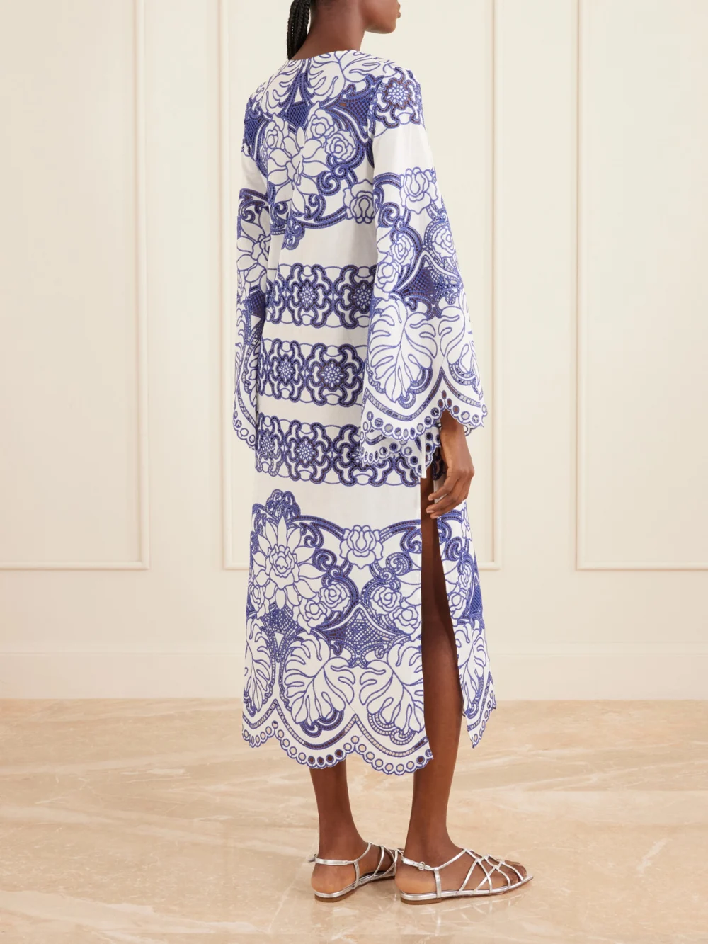 Back view of the Borgo de Nor Clea Scalloped Broderie Anglaise Cotton-blend Midi Dress