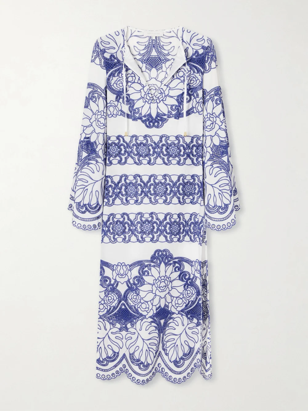 Borgo de Nor Clea Scalloped Broderie Anglaise Cotton-blend Midi Dress in blue