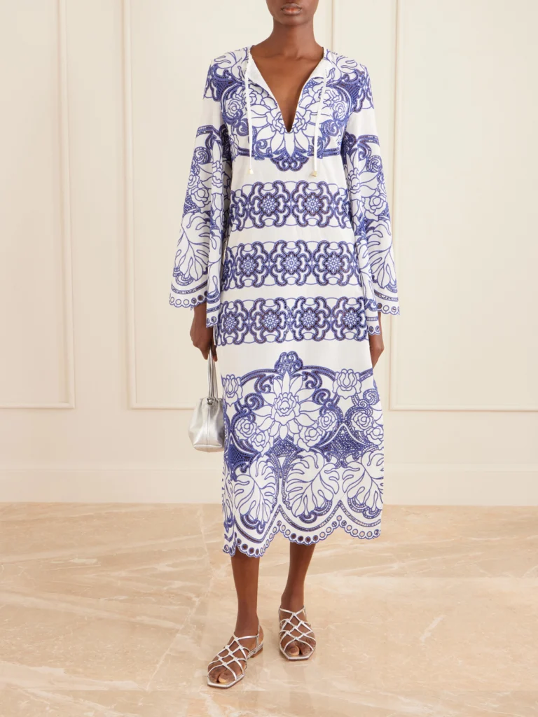 Borgo de Nor Clea Scalloped Broderie Anglaise Cotton-blend Midi Dress