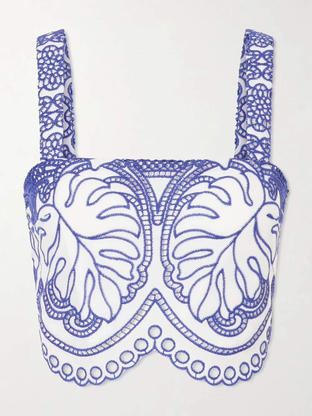 Borgo de Nor Delia Scalloped Cropped Broderie Anglaise Poplin Top in blue