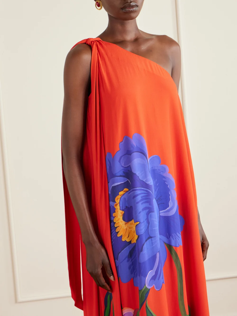 Close-up detail of the Borgo de Nor Lani Floral-print Satin-crepe Maxi Dress