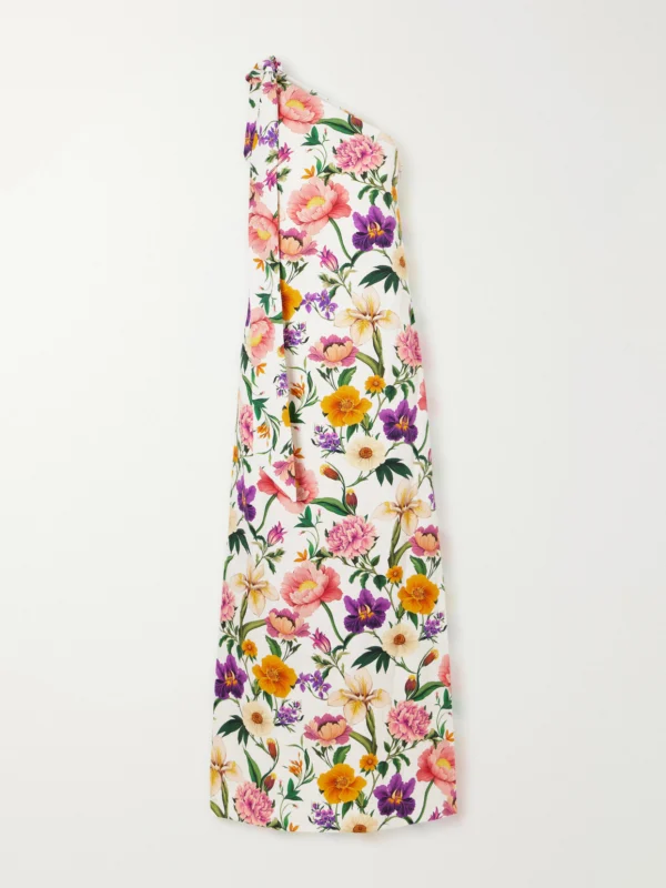 Borgo de Nor Lani One-shoulder Tie-detailed Floral-print Satin-crepe Maxi Dress