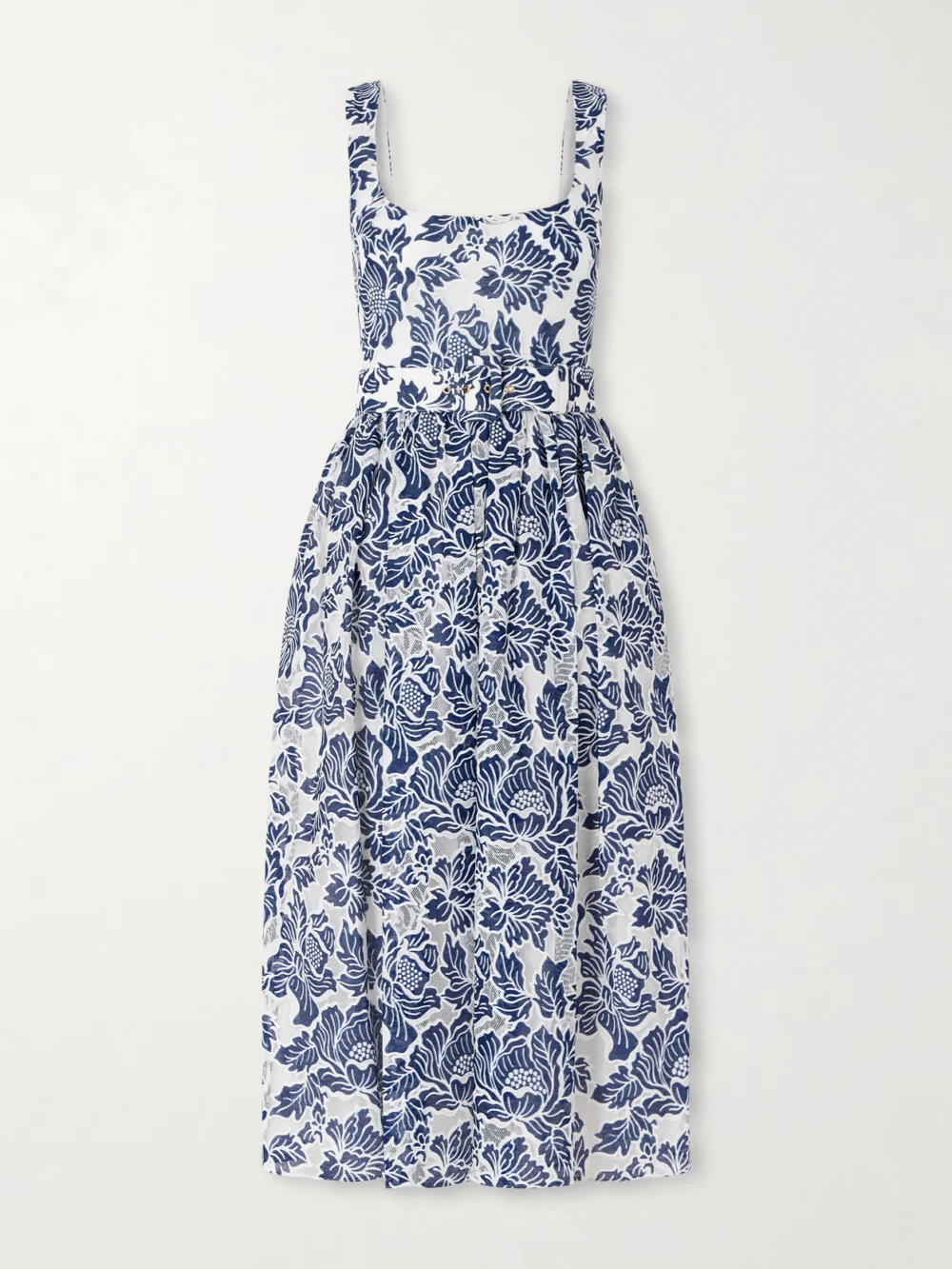 Borgo de Nor Mackenzie Belted Lace-paneled Cotton-blend Midi Dress in royal blue
