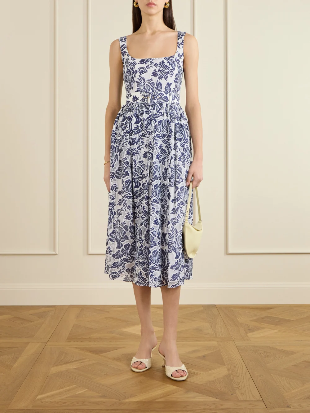 Borgo de Nor Mackenzie Belted Lace-paneled Cotton-blend Midi Dress, worn by a model
