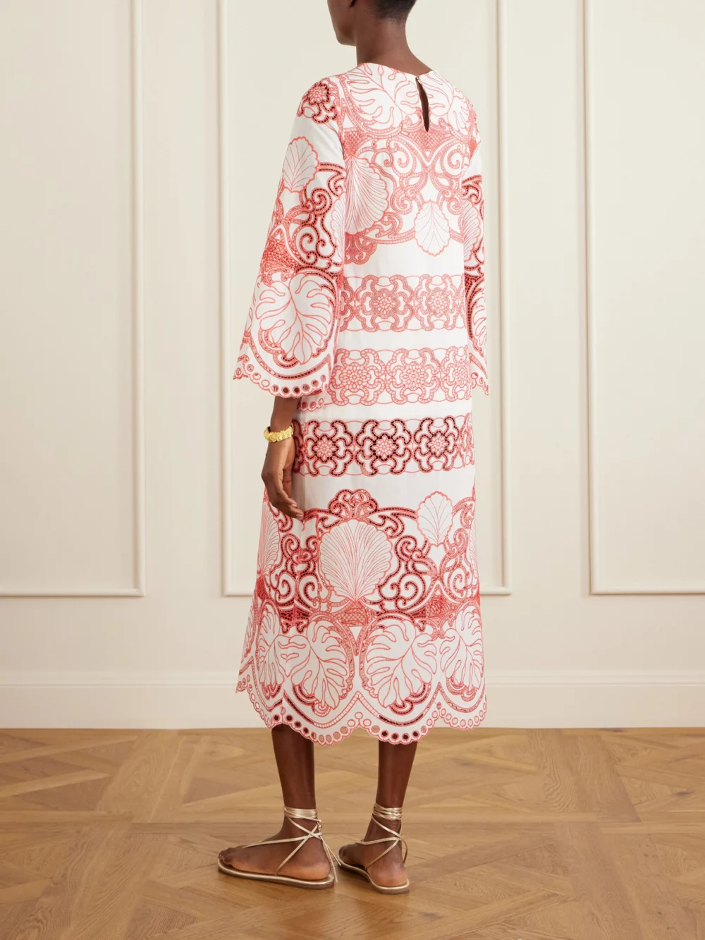 Back view of the Borgo de Nor Seraphina Broderie Anglaise Cotton-blend Poplin Midi Dress