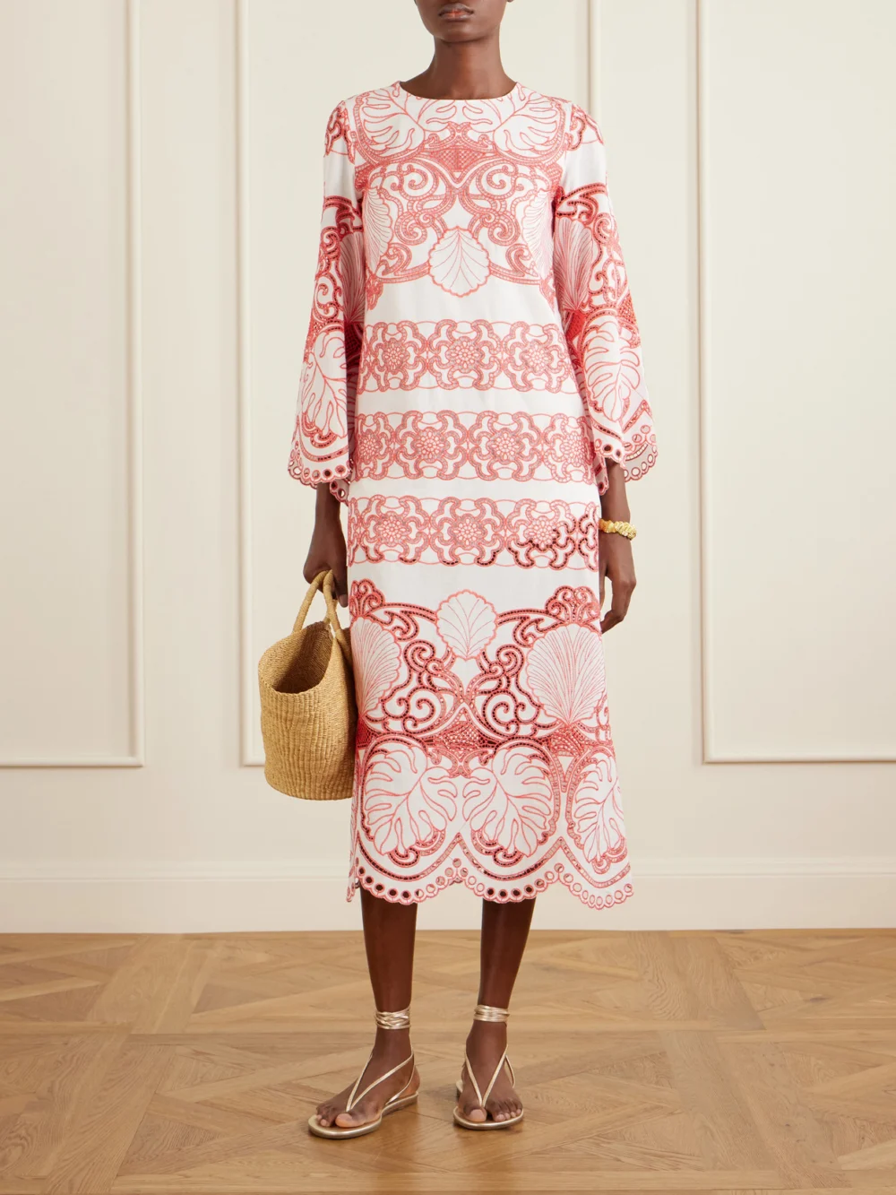 Borgo de Nor Seraphina Broderie Anglaise Cotton-blend Poplin Midi Dress, worn by a model