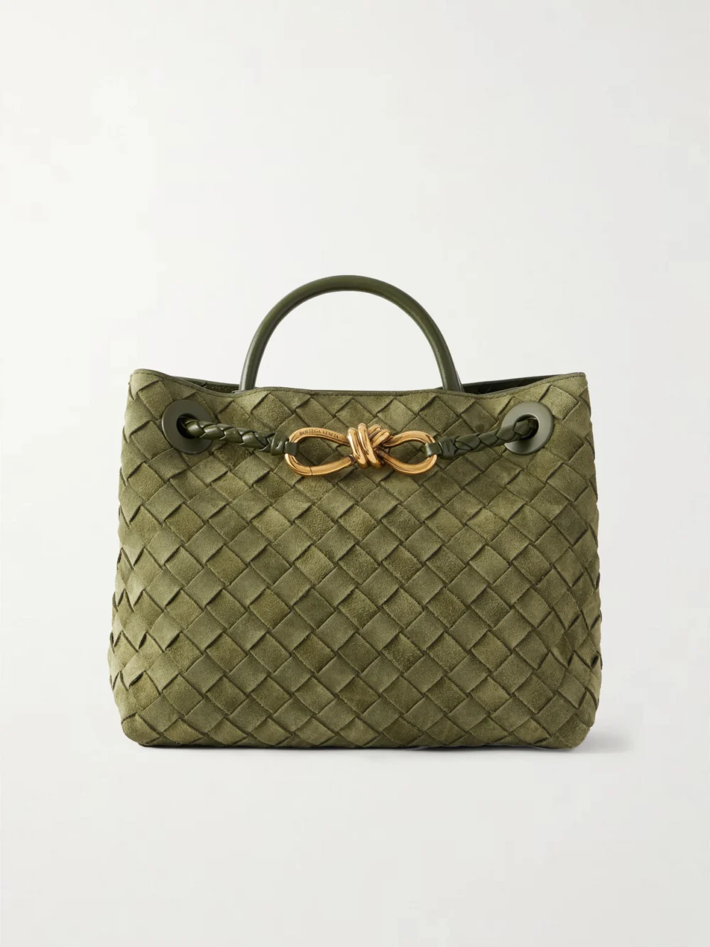 Bottega Veneta Andiamo Small Intrecciato Suede Shoulder Bag in green