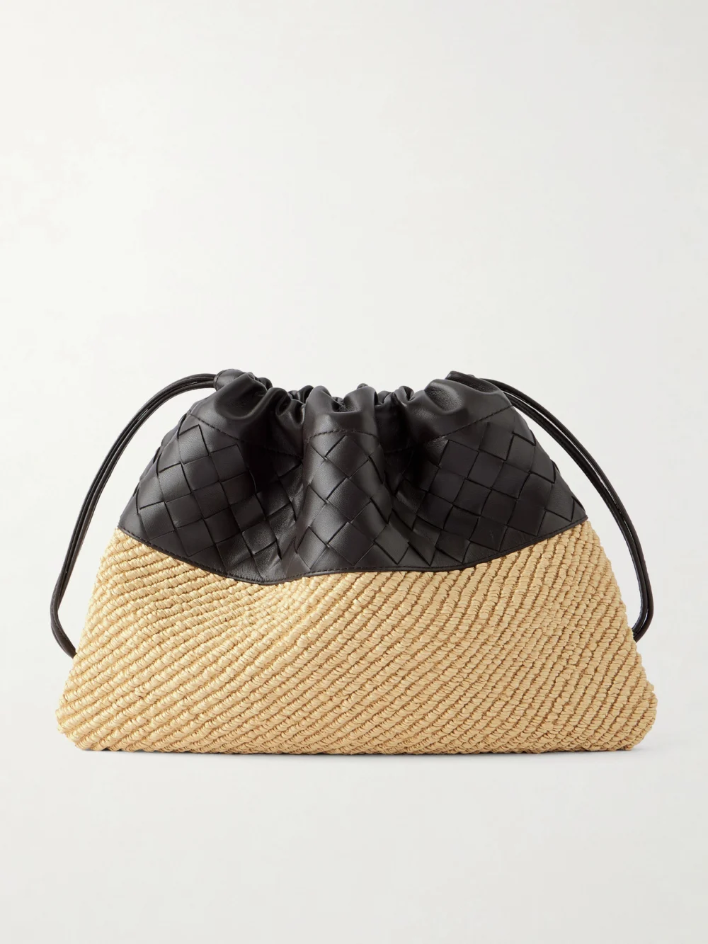 Bottega Veneta Dustbag Medium Intrecciato Leather and Raffia Clutch in neutral