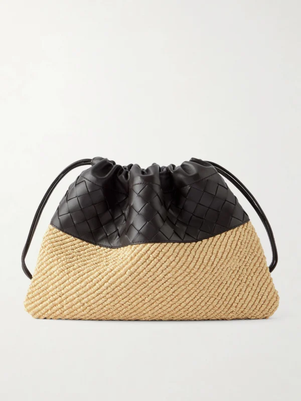 Bottega Veneta Dustbag Medium Intrecciato Leather and Raffia Clutch