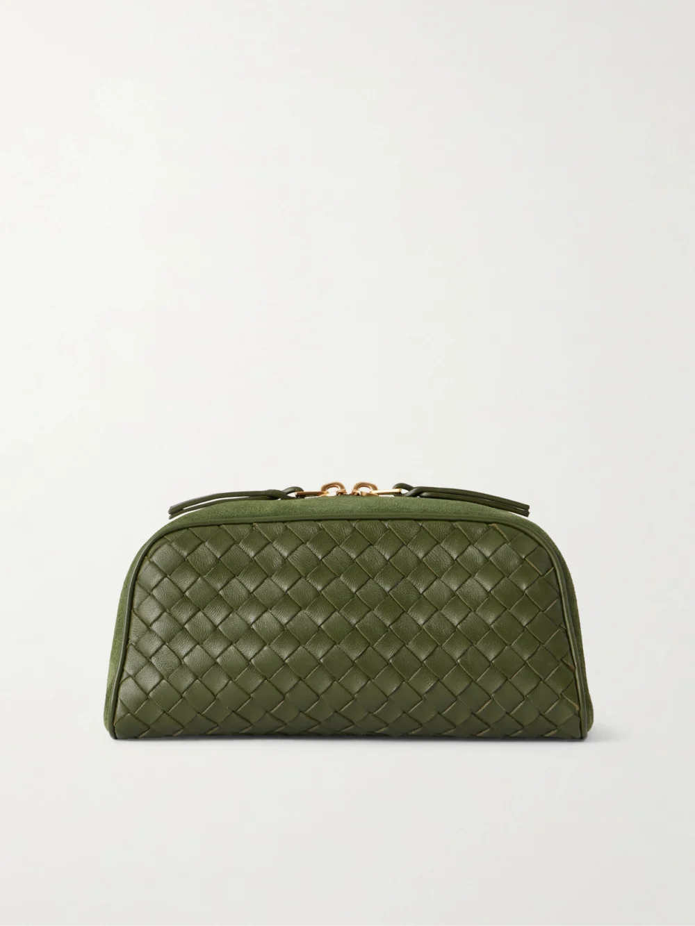Bottega Veneta Nodo Small Suede-trimmed Intrecciato Leather Pouch in green