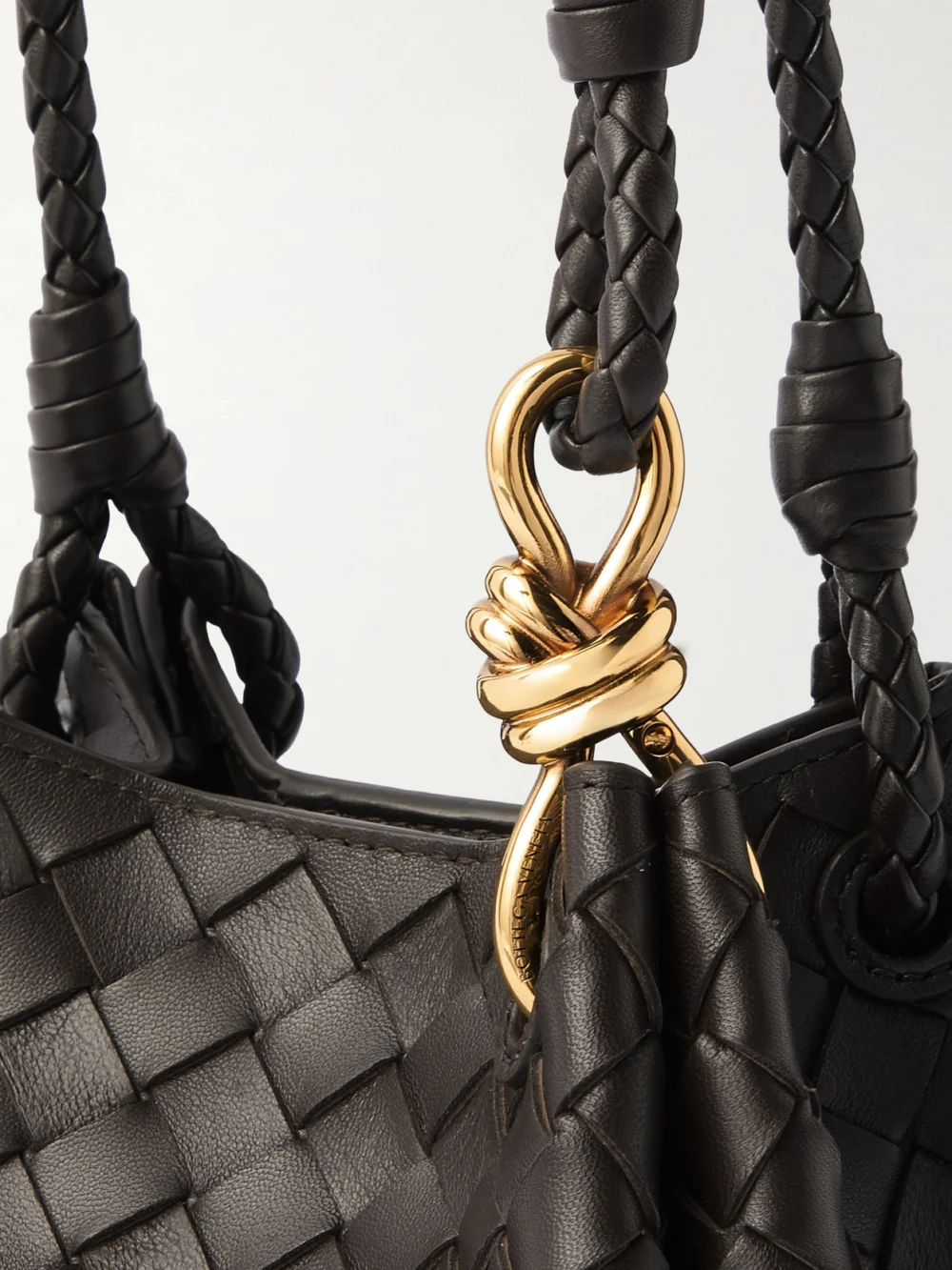 Close-up detail of the Bottega Veneta Parachute Small Intrecciato Leather Shoulder Bag