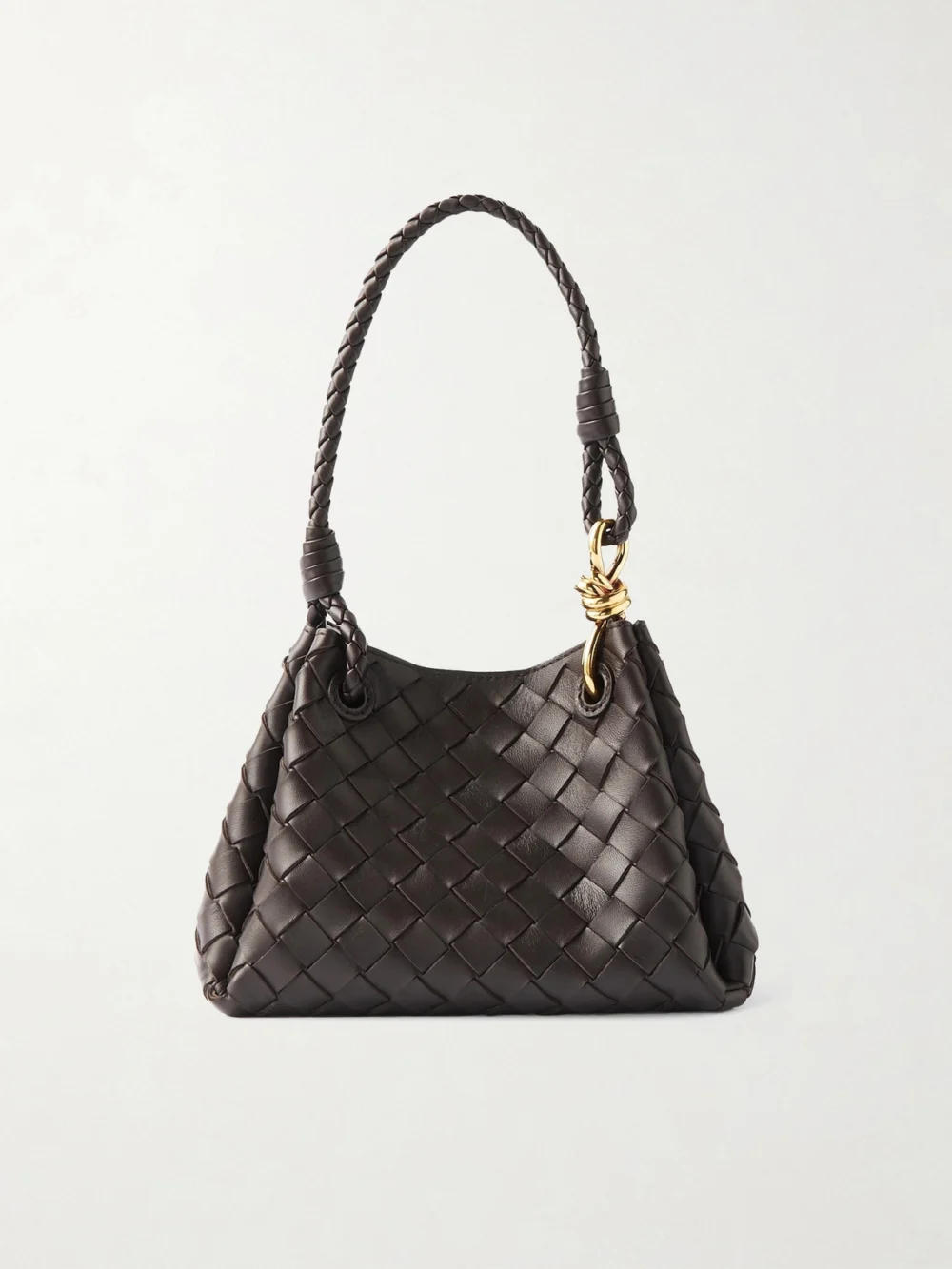 Bottega Veneta Parachute Small Intrecciato Leather Shoulder Bag in dark brown