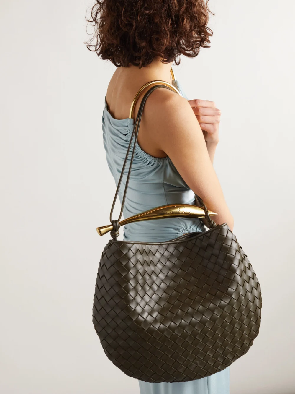 Bottega Veneta Sardine Medium Intrecciato Leather Shoulder Bag, styled view