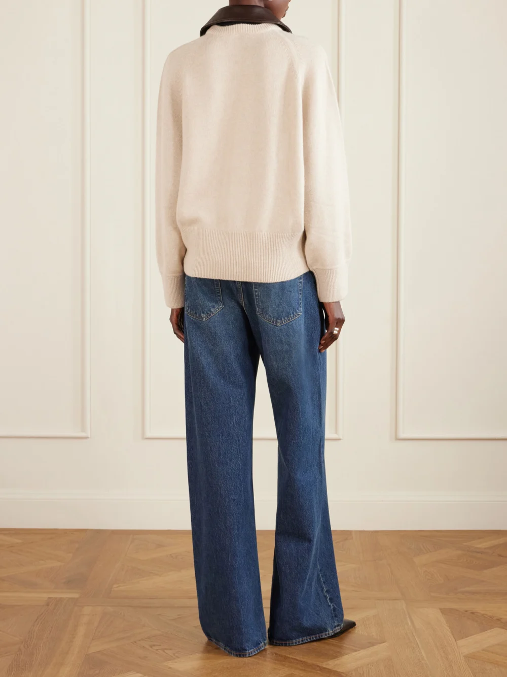Back view of the Brandon Maxwell Conrad Leather-trimmed Recycled-cashmere Jacket