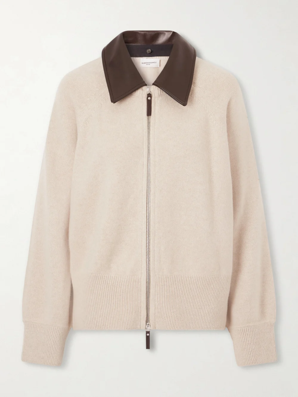 Brandon Maxwell Conrad Leather-trimmed Recycled-cashmere Jacket in beige