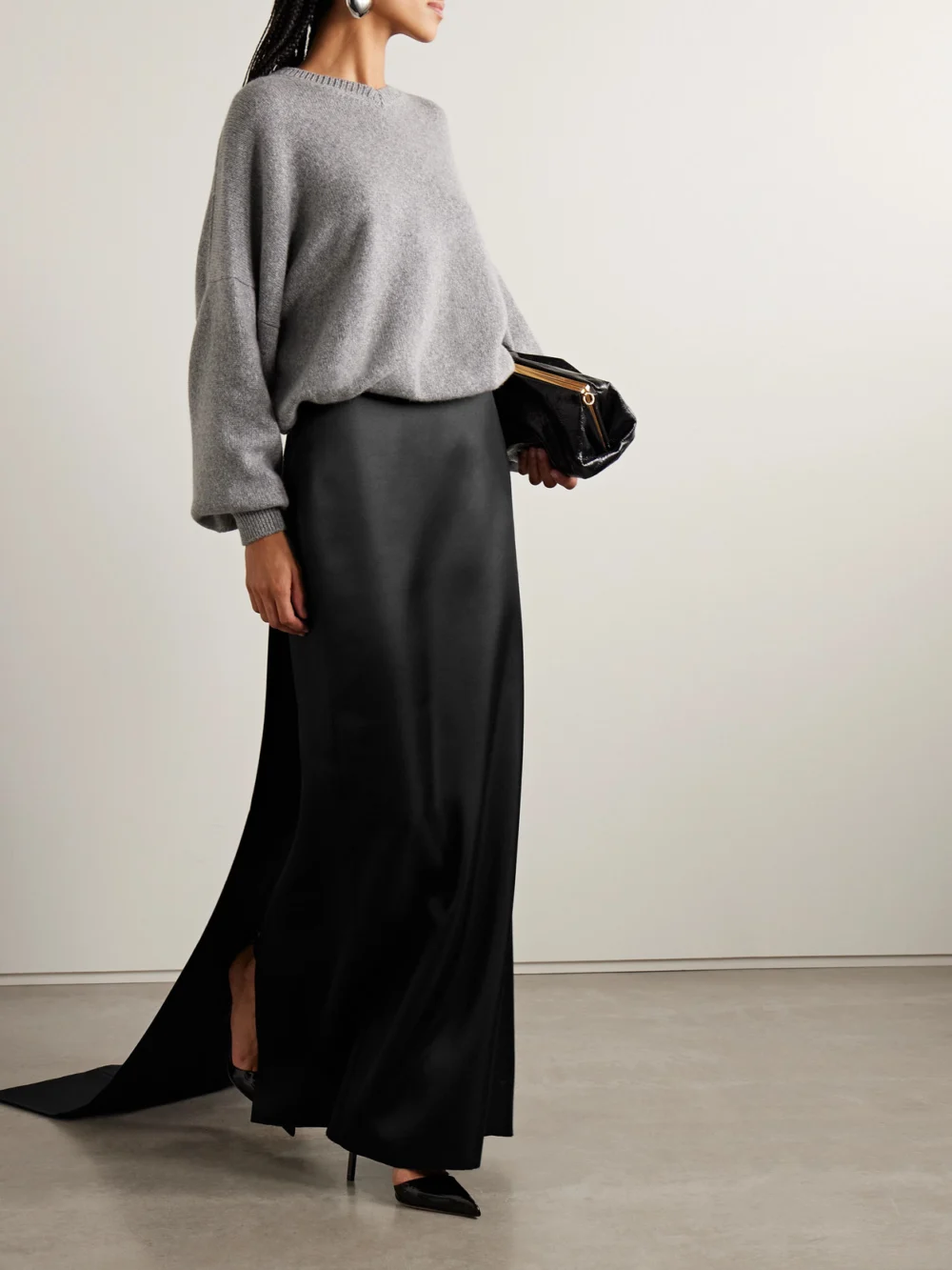 Brandon Maxwell The Monroe Draped Silk-twill Maxi Skirt, worn by a model