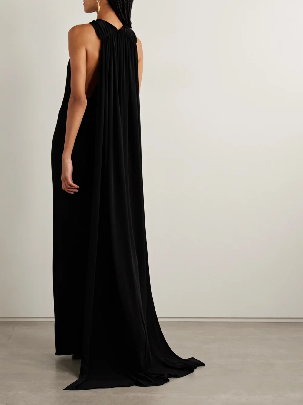 Back view of the Brandon Maxwell The Presley Cape-effect Draped Stretch-jersey Gown