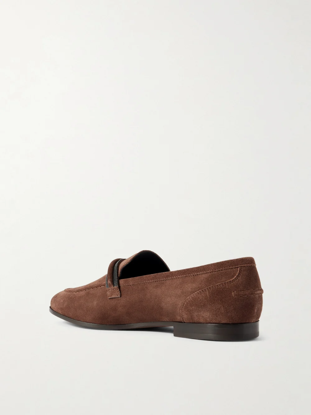 Back view of the Brunello Cucinelli Bead-embellished Suede Loafers