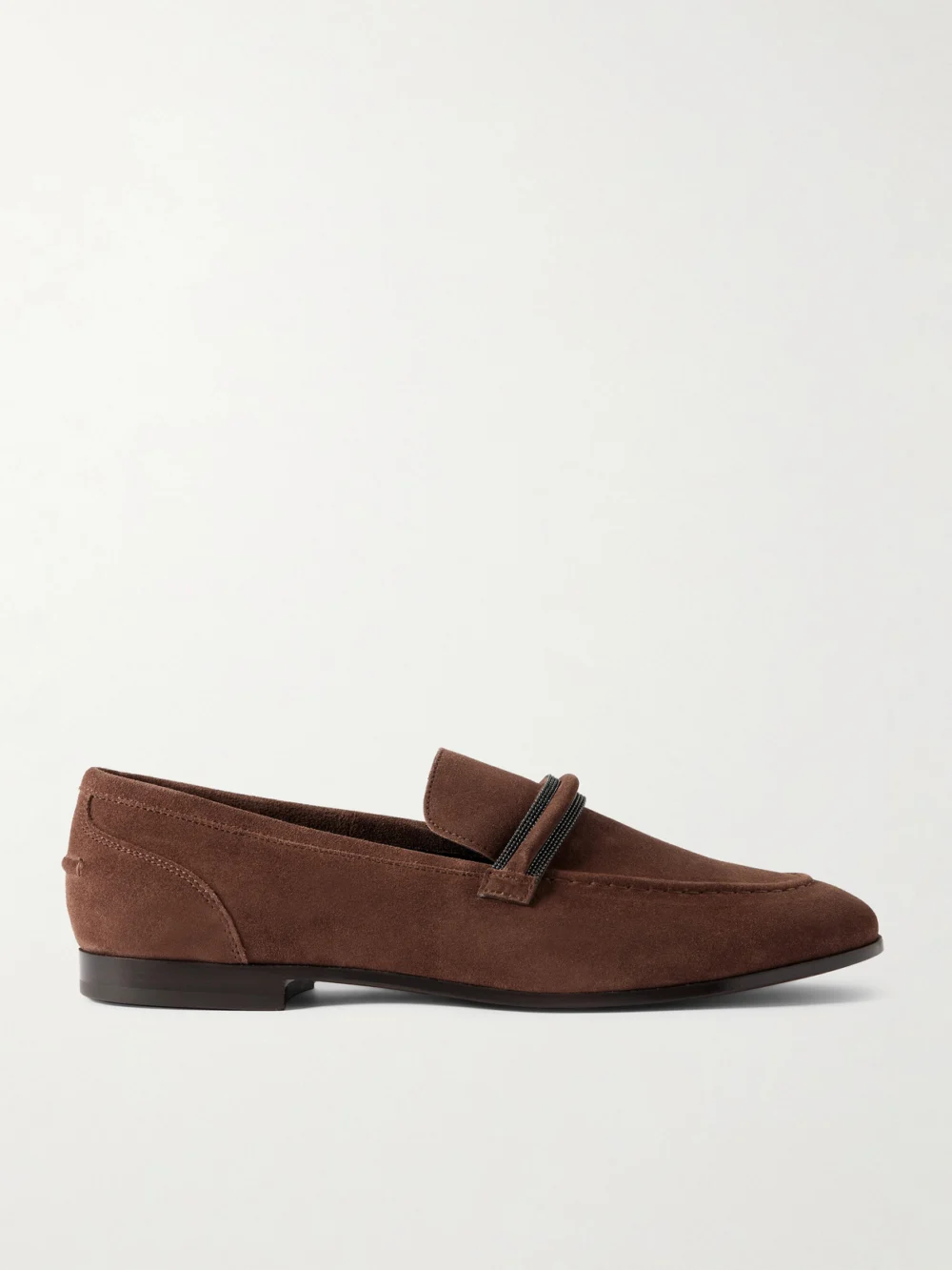 Brunello Cucinelli Bead-embellished Suede Loafers in burgundy