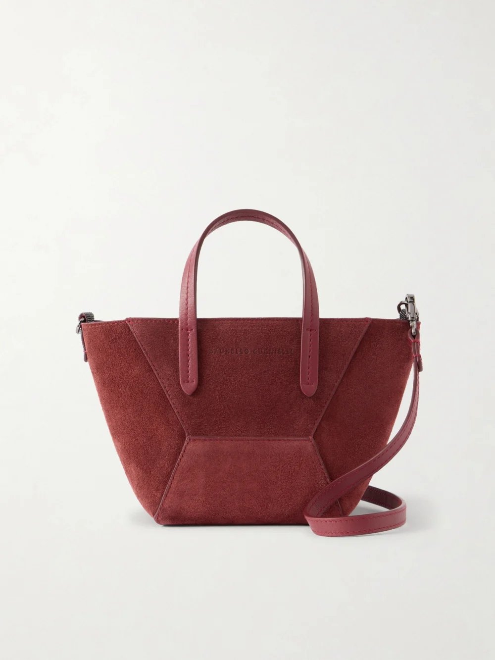 Brunello Cucinelli Embellished Suede Shoulder Bag in burgundy