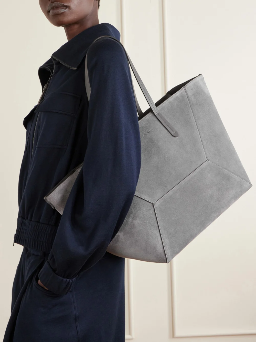 Brunello Cucinelli Maxi Suede Tote, styled view