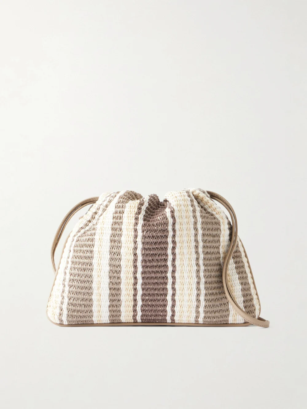 Brunello Cucinelli Striped Leather-trimmed Raffia Shoulder Bag in taupe