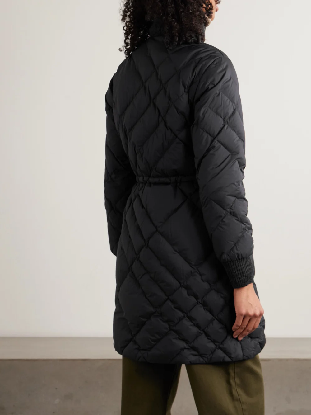 Back view of the Burberry Appliquéd Leather-trimmed Padded Quilted Shell Down Jacket