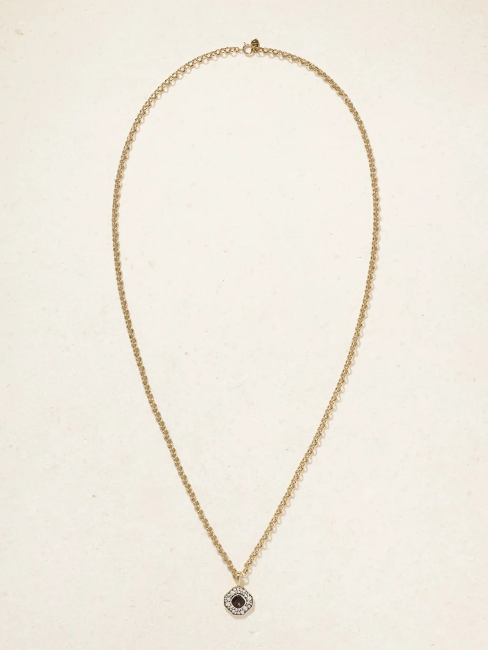 Close-up detail of the By Pariah Octagon 14-karat Recycled Gold, Smokey Quartz and Diamond Necklace