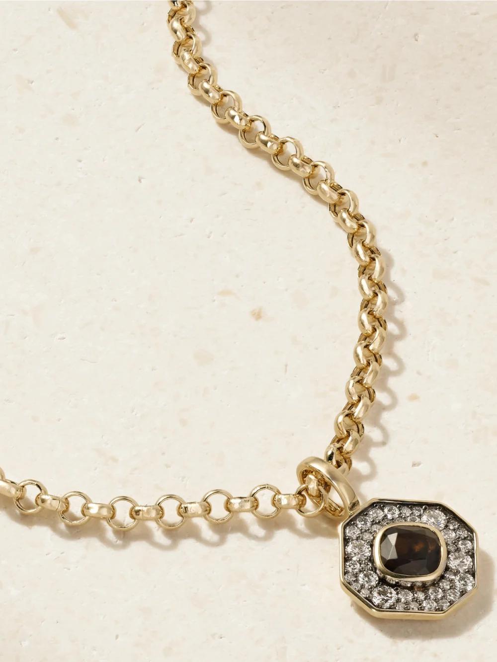 By Pariah Octagon 14-karat Recycled Gold, Smokey Quartz and Diamond Necklace in brown